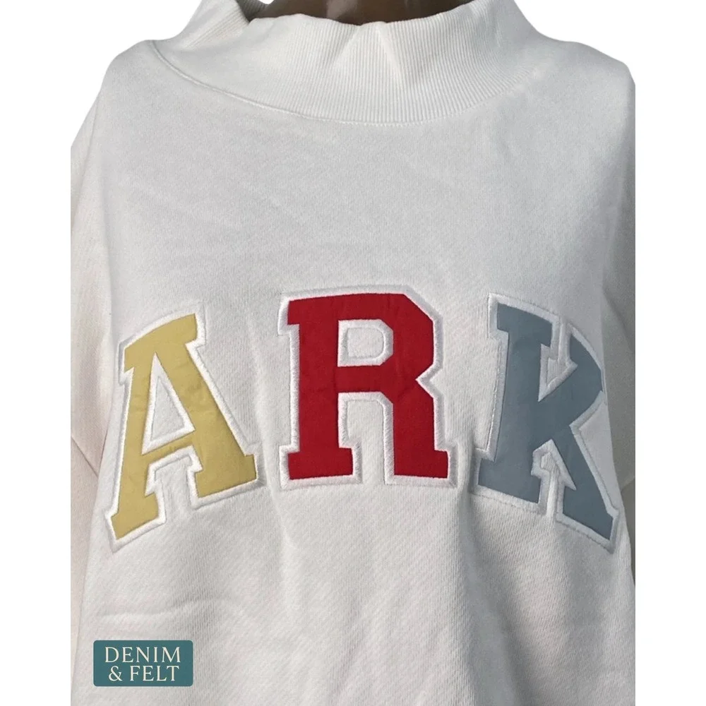 NEW Parke Heritage Varsity Mockneck Sweatshirt Paradise White Cotton Terry L/XL